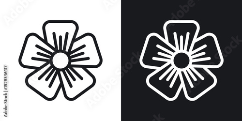 Flax flower icon set in black and white stroke lines