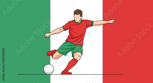 Soccer Player Kicking Ball with Italian Flag.