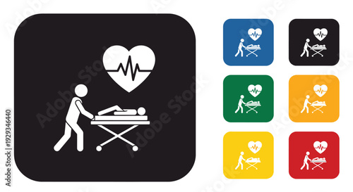 The paramedic pushes the patient stretcher toward the heart monitor.