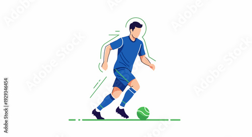 Soccer Player Kicking Green Ball Illustration.