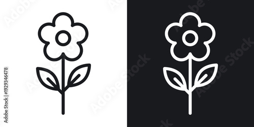 Flower icon set in black and white stroke lines