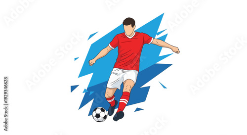 Soccer Player Kicking Ball with Action.