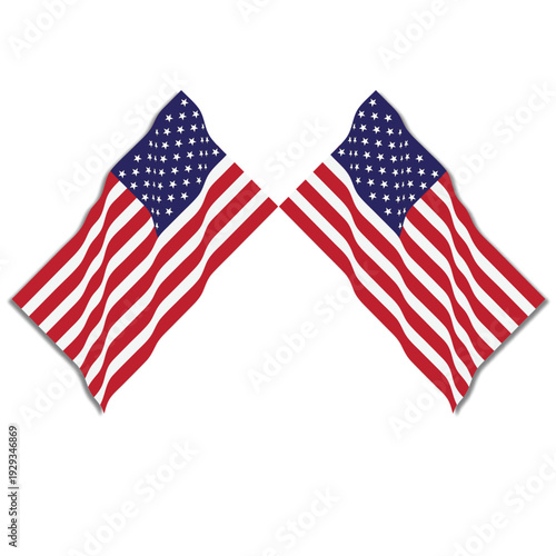 Two Waving USA Flags Isolated on White Background – American Patriotic Symbol Illustration