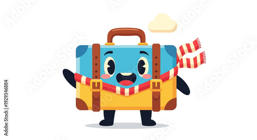 Cartoon Suitcase Character with Happy Expression.