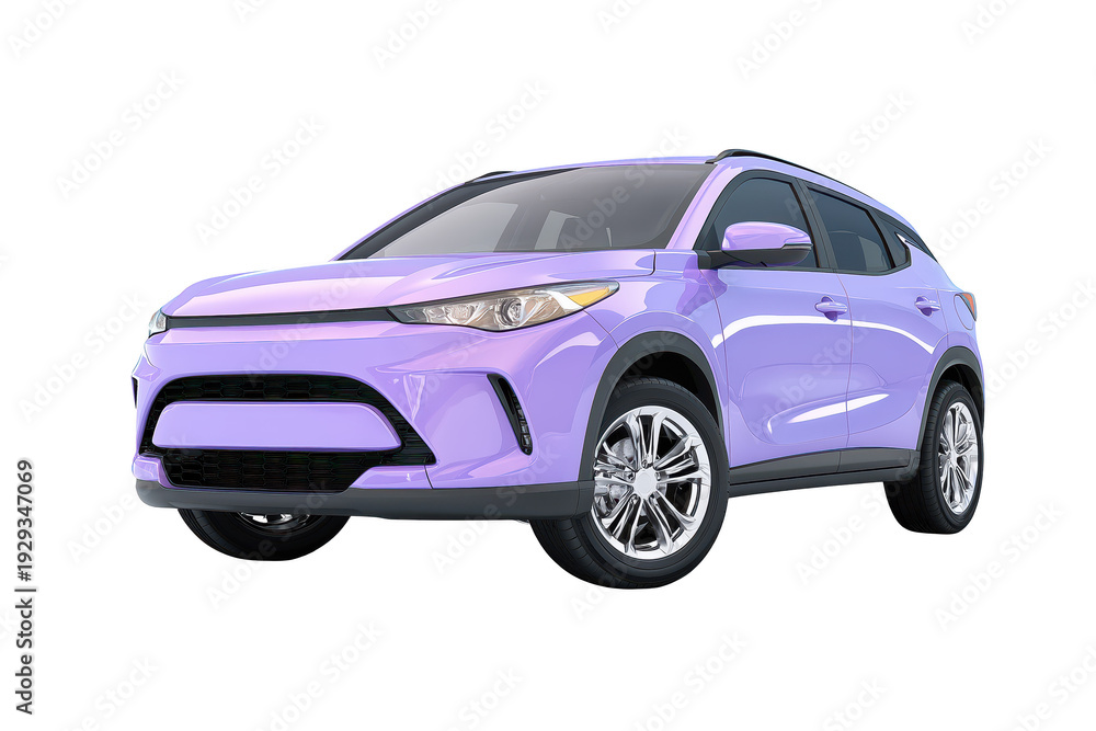 Fototapeta premium Stylish light purple compact suv on transparent background