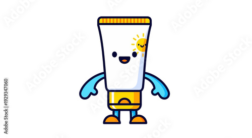 Cartoon Sunscreen Bottle Character with Arms and Legs.