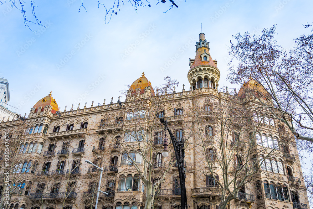 Obraz premium Cases Rocamora barcelona, building in the city center in modernist architecture style in Passeig de Gracia street, touristic landmark