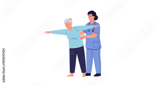 Senior woman doing physical therapy exercises with a nurse