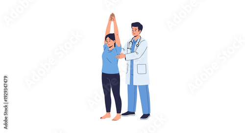 Woman practicing arm mobility exercises guided by physician