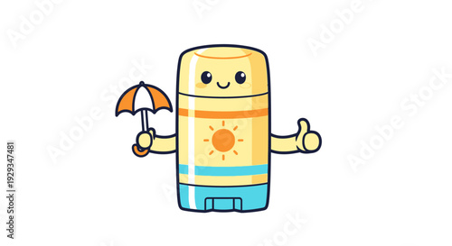 Cartoon Sunscreen Bottle Character with Umbrella.