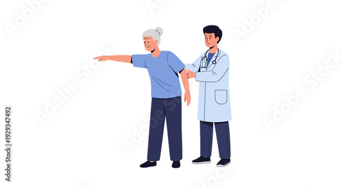 Elderly woman performing balance exercise with male therapist