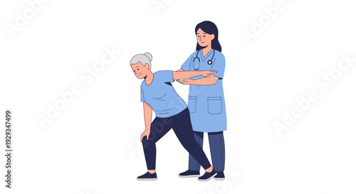 Senior woman doing assisted bending exercise for strength recovery