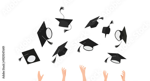 Graduation Caps Tossed in Celebration with Reaching Hands