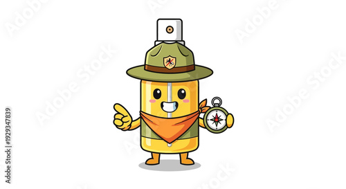Cartoon Tube Character Wearing Explorer Hat.