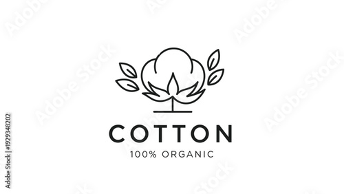 Minimalist brand identity logo for organic cotton products featuring a line art cotton plant icon with clean typography on white backdrop.
