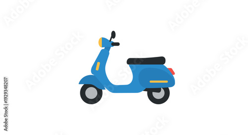blue vintage scooter flat icon with black seat and yellow details vector illustration