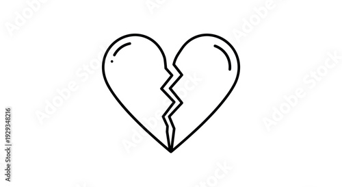 broken heart icon with jagged middle line hand drawn outline style symbol of love and heartbreak