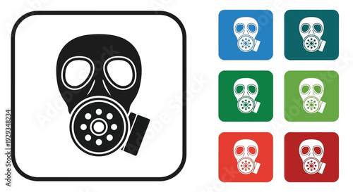 The gas mask icon set displays protection against airborne.
