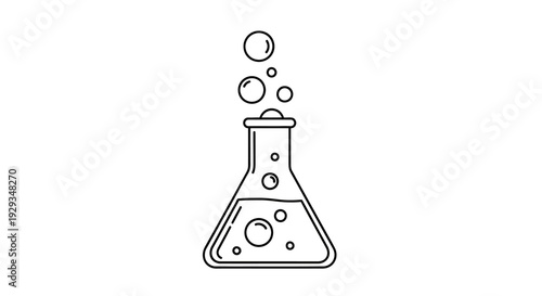Laboratory flask with bubbling liquid and gas, science experiment icon, simple outline vector