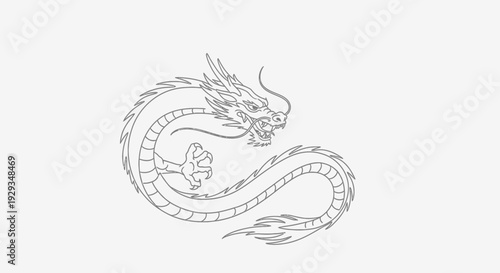 Elegant Dragon Outline Illustration - Mythical Creature Line Art