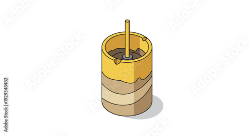 isometric illustration of a disposable layered coffee cup with a straw in hand drawn style