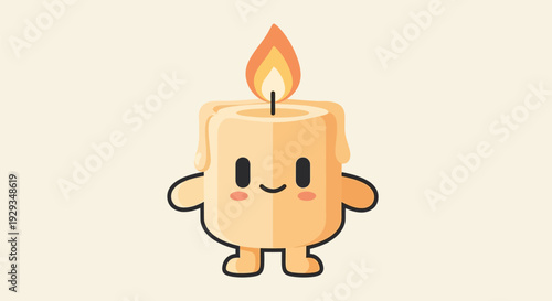 Cute Cartoon Candle Character with Flame.