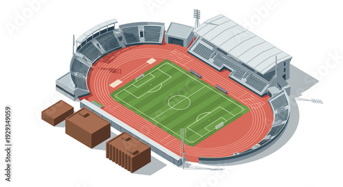 isometric view of a soccer stadium with running track and stands modern sports complex illustration