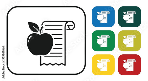 An Apple icon rests beside a rolled paper list for groceries.