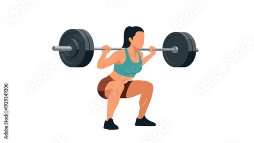 woman doing barbell squat exercise fitness illustration in flat style