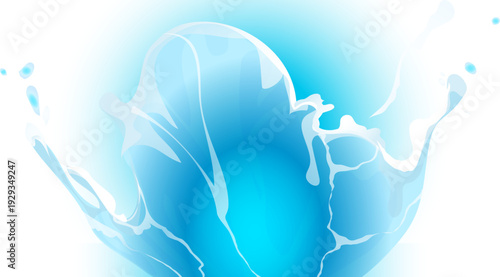 透明感あふれるブルーグラデーションのウォータースプラッシュ抽象背景｜清潔感・涼感・ナチュラルイメージに使える水しぶきアートデザイン素材