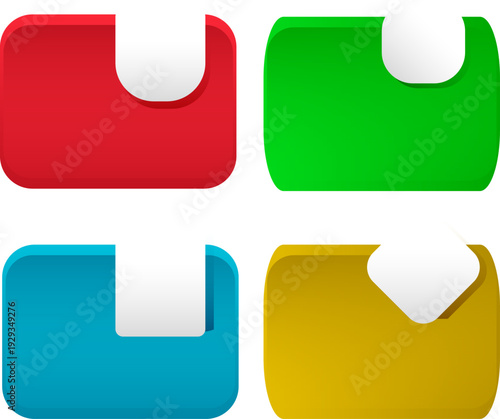 カットインノッチデザインの立体カラーパネルセット｜U字切り込み付き角丸スクエアUIボタン素材コレクション