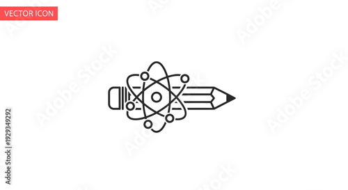 Atomic structure icon on pencil, science and education concept