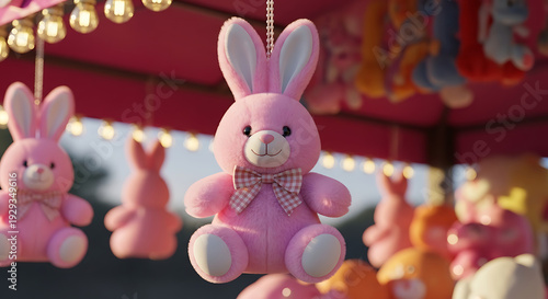 Wallpaper Mural Pink Plush Bunny Stuffed Animal Hanging at Carnival Game Stall or Fairground Booth Torontodigital.ca