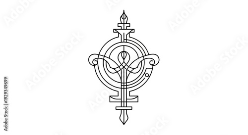 Abstract Ornate Geometric Symbol, Vintage Line Art Emblem, Mystical Design Element