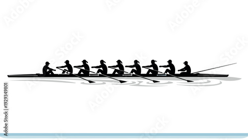 rowing team in boat silhouette hand drawn vector sport illustration