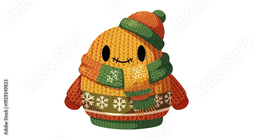 Knitted Snowman Toy with Hat and Scarf.