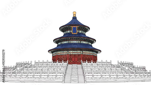 temple of heaven traditional chinese historic architecture hand drawn illustration