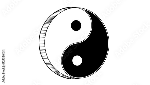 yin yang symbol 3d hand drawn black and white illustration spiritual balance concept