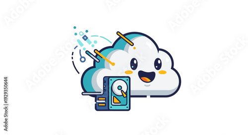 Smiling Cartoon Cloud Character with USB Drive.