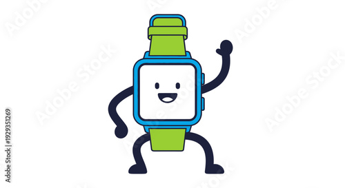 Cartoon Smartwatch Character with Smiling Face.