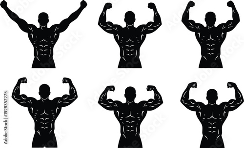 Professional photographer silhouette set with camera tripod and backpack taking photos in various poses for flavector adobe stock vector illustration