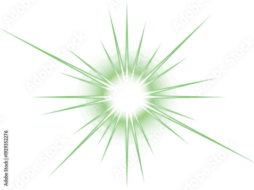 Bright Green Starburst Light Effect with Sharp Rays.