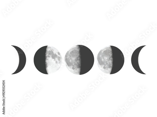 Celestial Moon Phases Graphic Illustration Art.