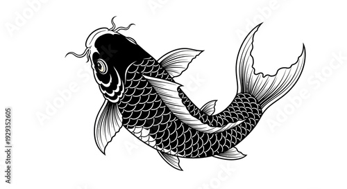 Black Koi Fish Illustration - Traditional Japanese Tattoo Style