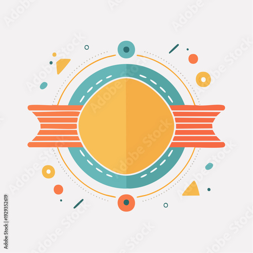 Abstract geometric emblem with vibrant colors and dynamic shapes, perfect for modern branding, decorative labels, or a creative design element