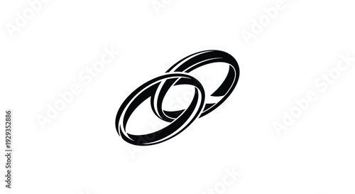 Elegant interlocking wedding rings vector illustration with gold and silver metallic finish for marriage and engagement concepts