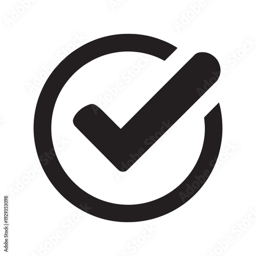 Bold black check mark icon signifying a choice made, task completed, or validation. Graphic element.