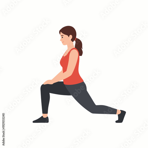Woman Doing Lunge Exercise Fitness Workout Stretching.