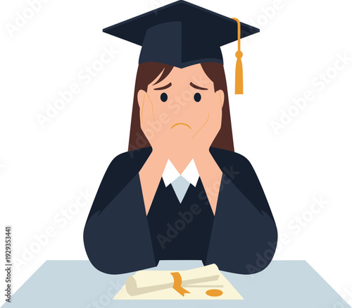 Disappointed graduate with degree certificate.