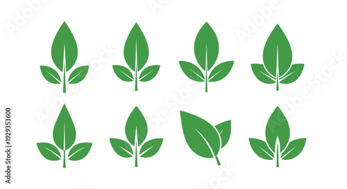 Green leaf icon set for eco friendly logo design and organic nature web symbols flat vector illustration
